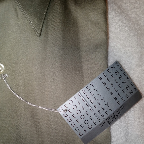 🆕 Geoffrey Beene | Green Sateen Button Down Dress Shirt Size 16 Neck - Picture 11 of 12